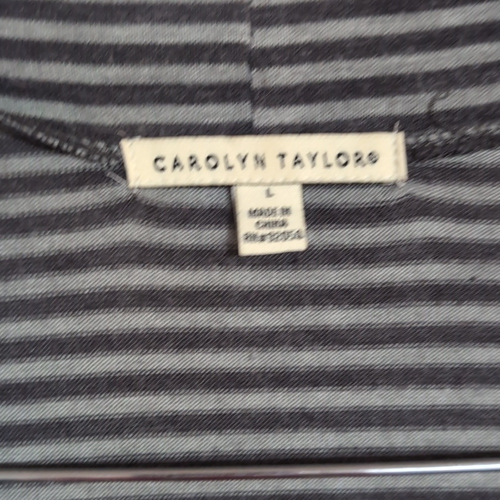 Carolyn Taylor Grey Black Striped Open Front Cardigan Size Large - Picture 2 of 5